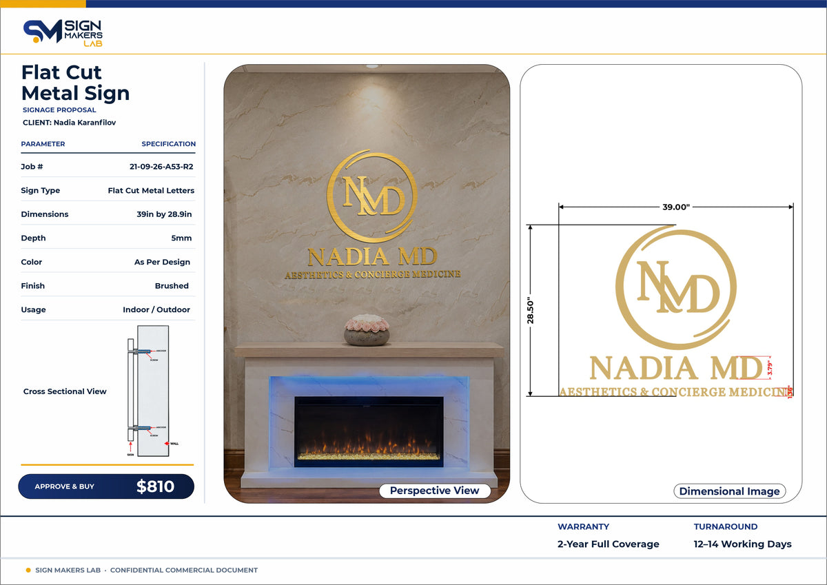 NADIA MD Flat Cut Metal Letter Sign