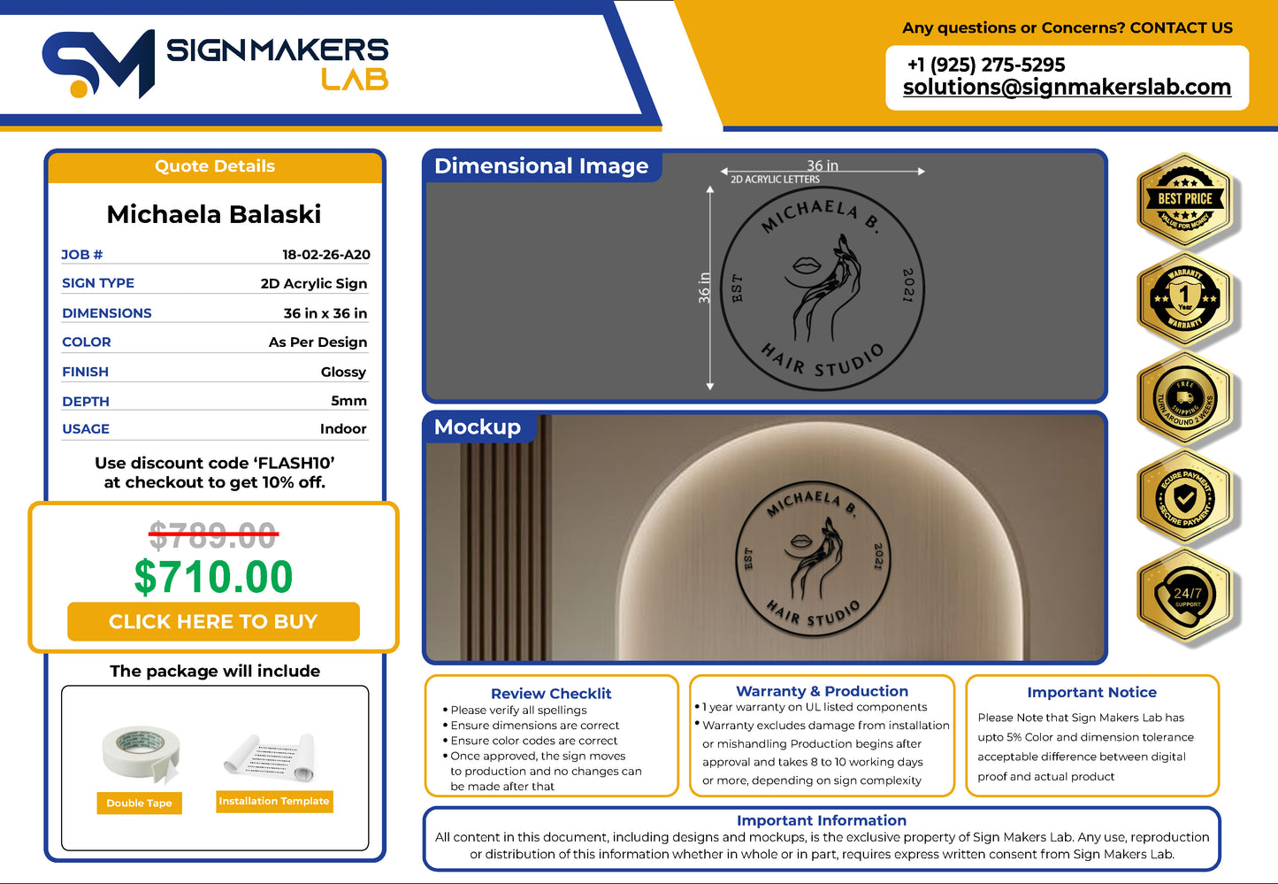 Michaela B Hair Studio 2D Acrylic Letter Sign