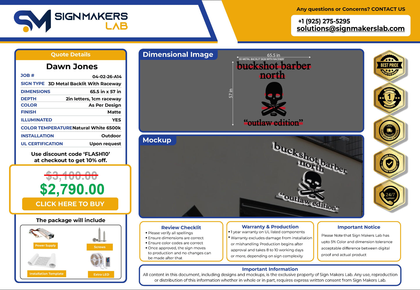 Buckshot barber “outlaw edition” 3D Metal Back-Lit Signmakerslab