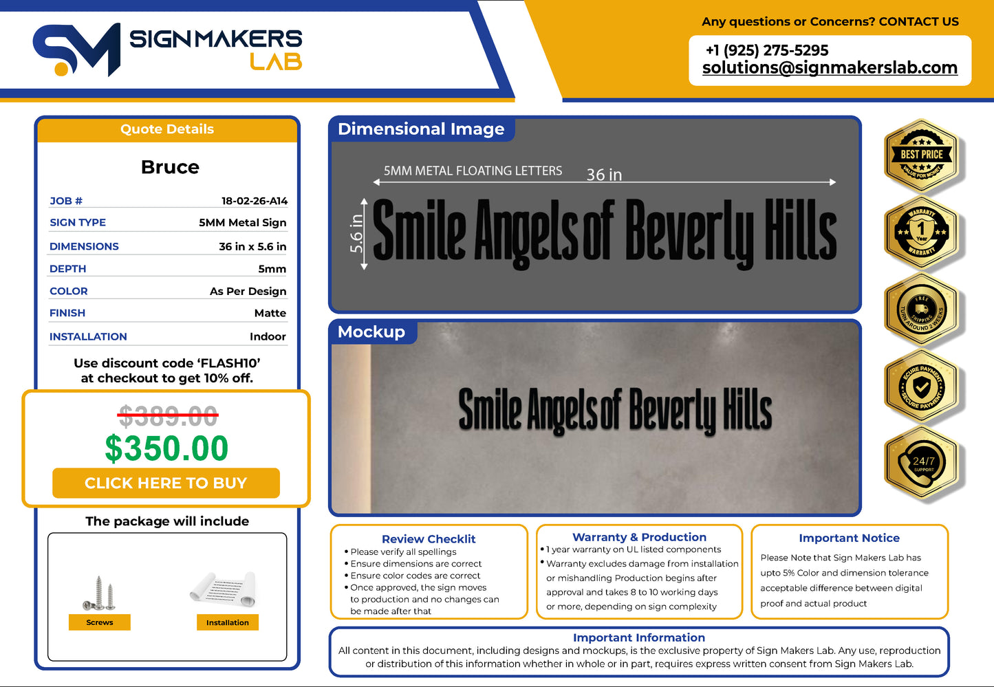 Smile Angels of Beverly Hills Metal Floating Letters (2D)