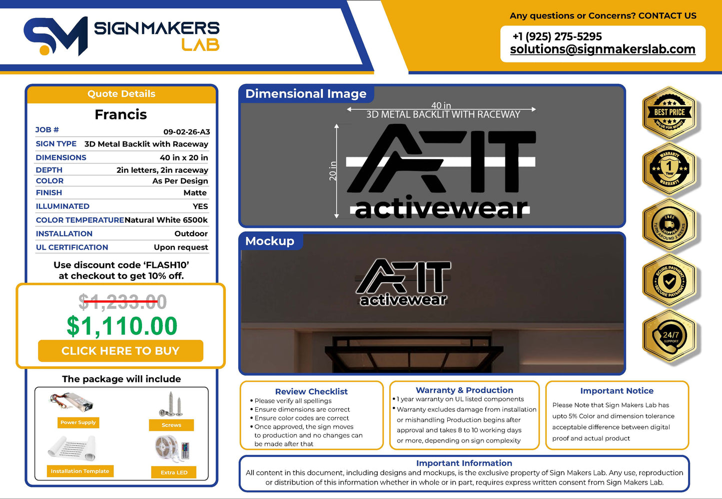 AFIT activewear 3D Metal Backlit Sign Signmakerslab