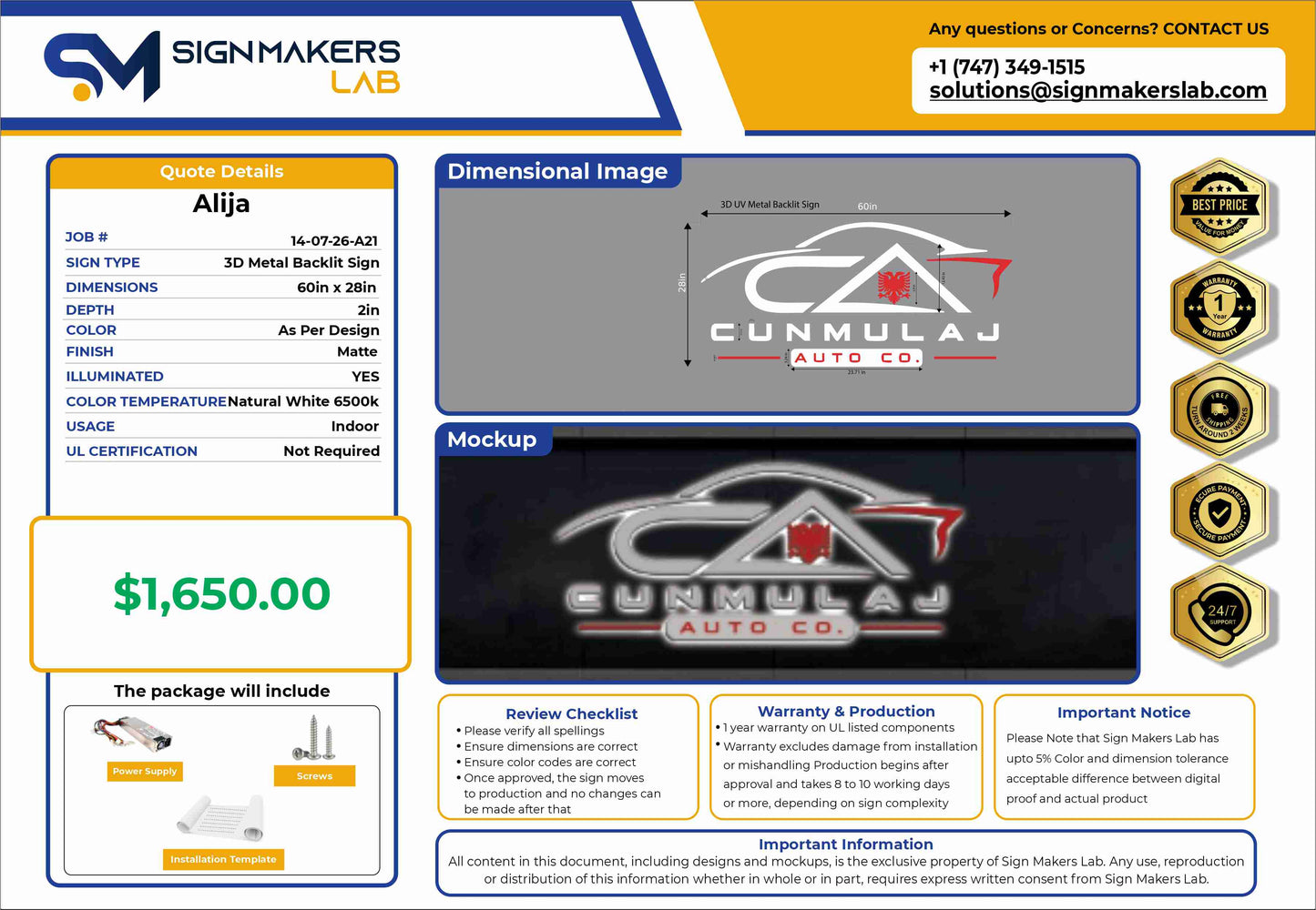 Cunmulaj Auto 3D metal backlit sign