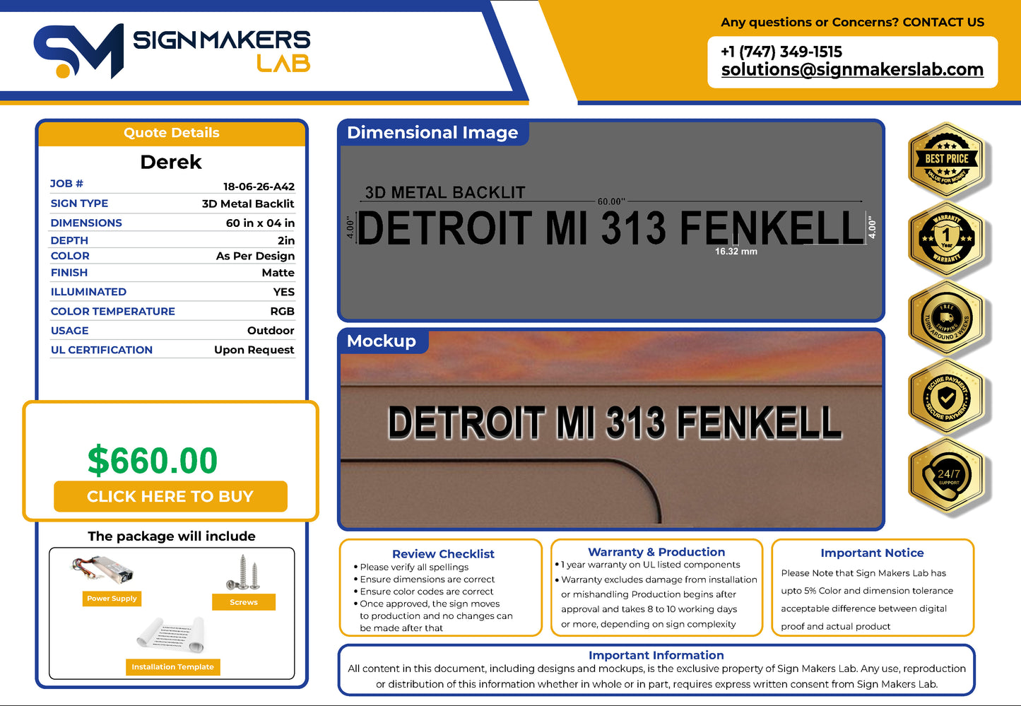 Detroit MI 313 Fenkell 3D Metal Backlit (RGB)