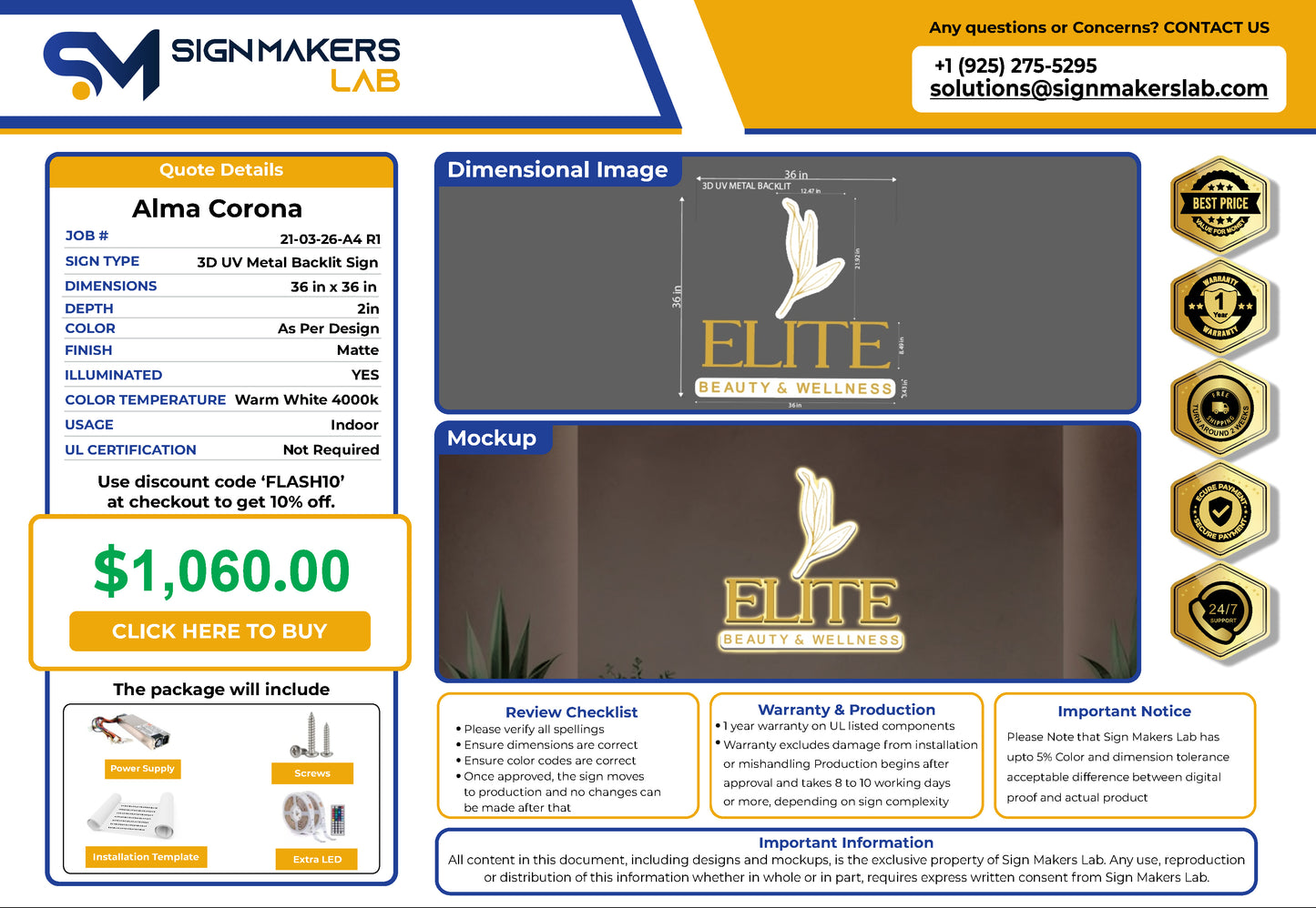 Elite Beauty and Wellness 3D Metal Back-Lit