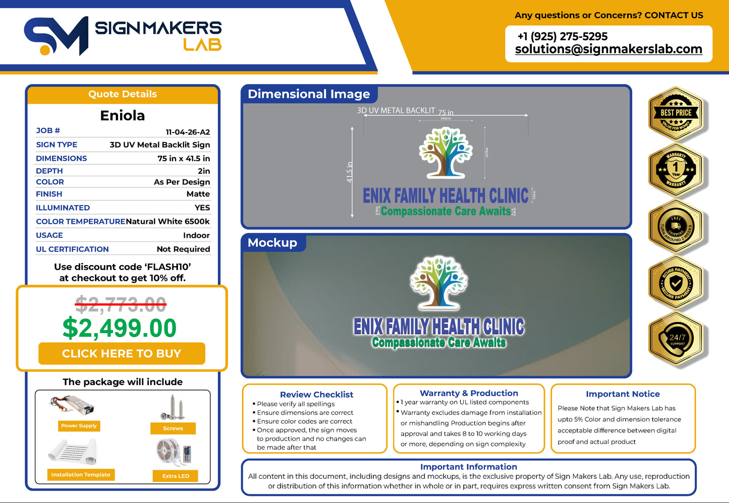 Enix Family Health Clinic 3D Metal Back-Lit