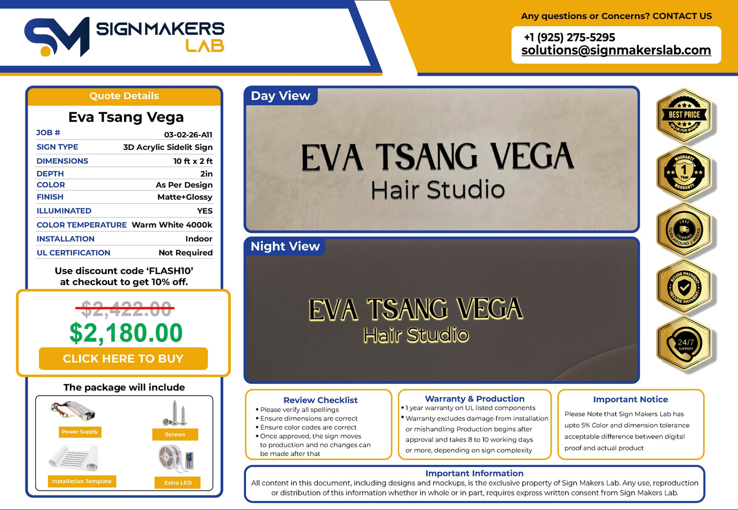 Eva Tsang Vega Hair 3D Acrylic Side-Lit Sign Signmakerslab