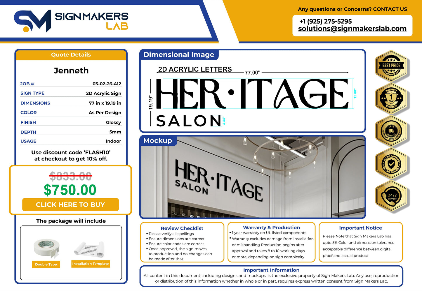 Her.itage Salon 2D Acrylic Letter Sign Signmakerslab