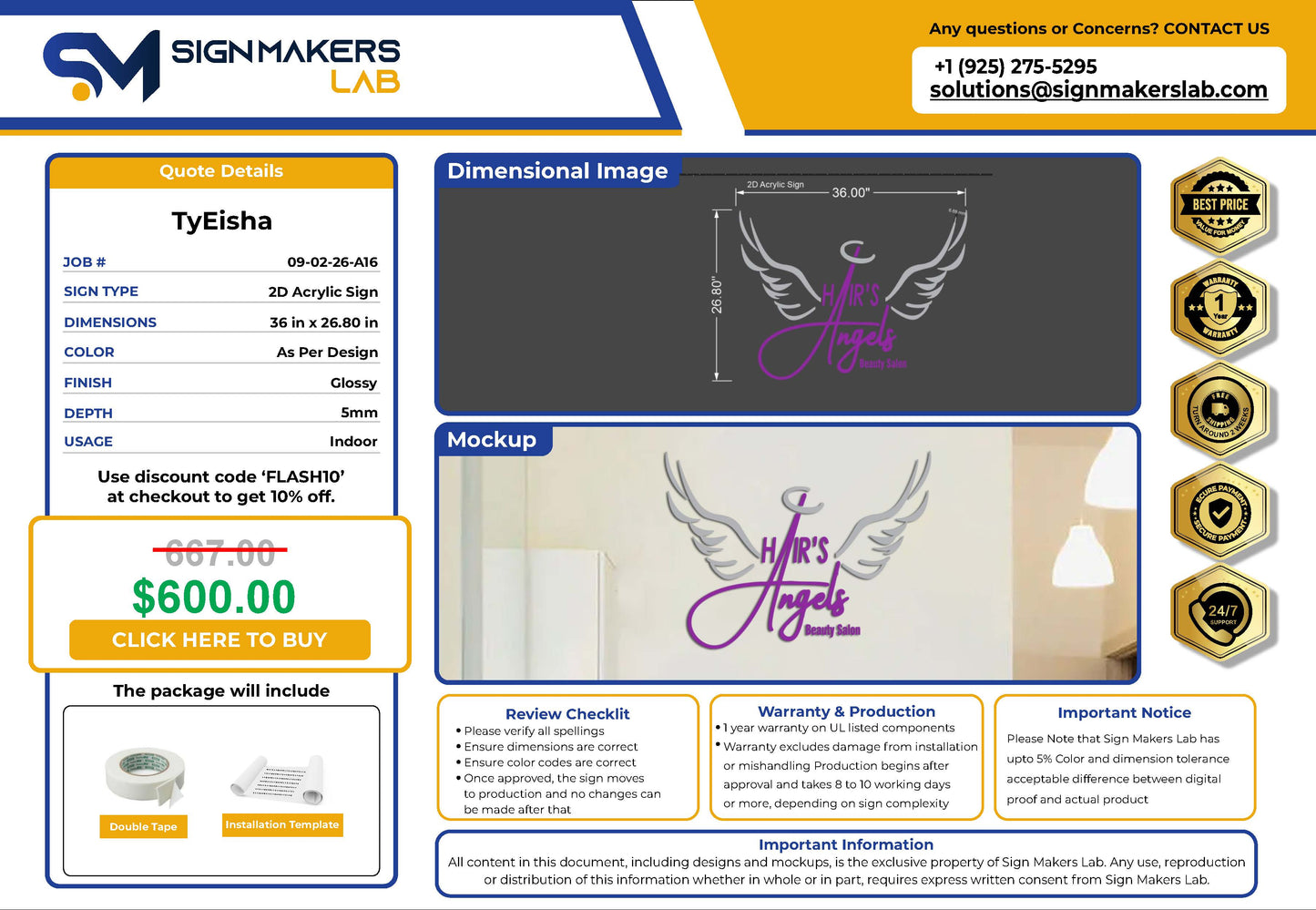 Hair’s Angels Beauty Salon 2D Acrylic Sign Signmakerslab