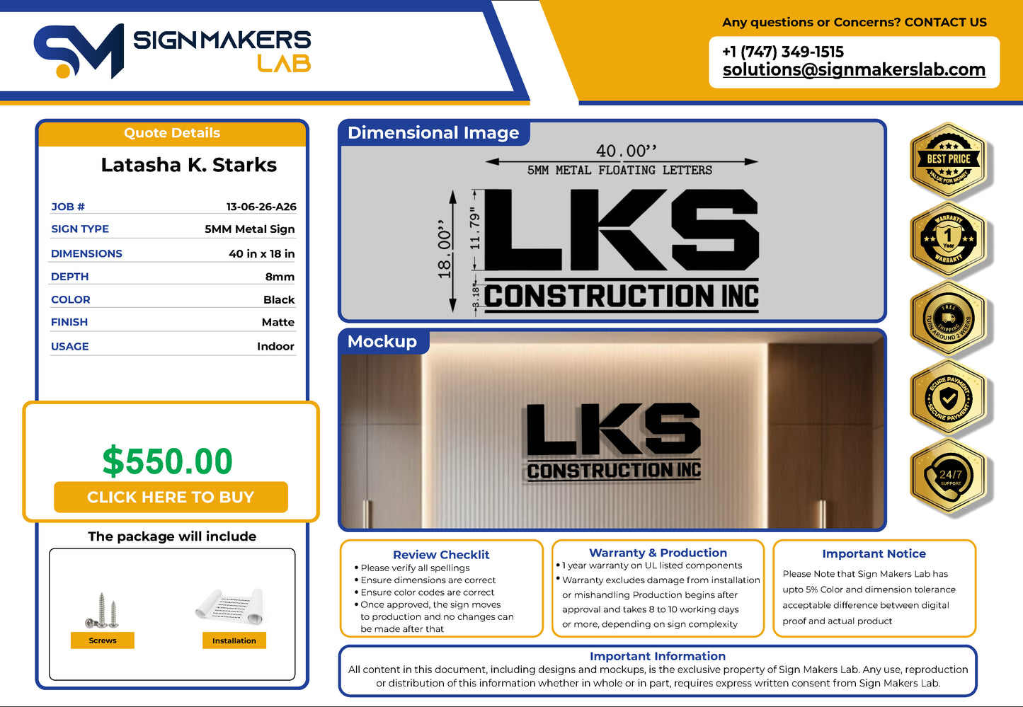 Metal Floating Letters (2D) LKS CONSTRUCTION INC