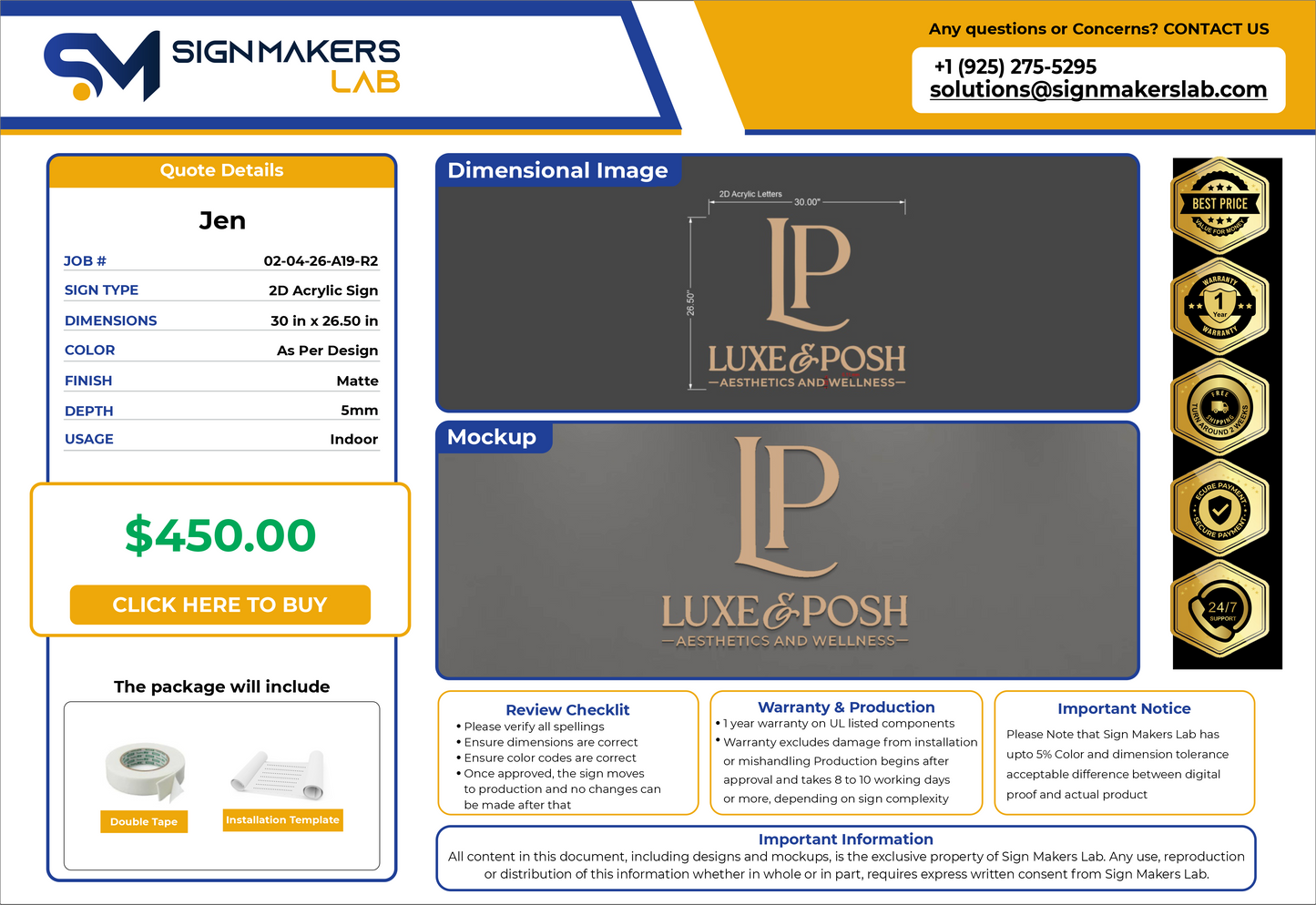 Luxe & Posh Aesthetics & Wellness Acrylic Sign