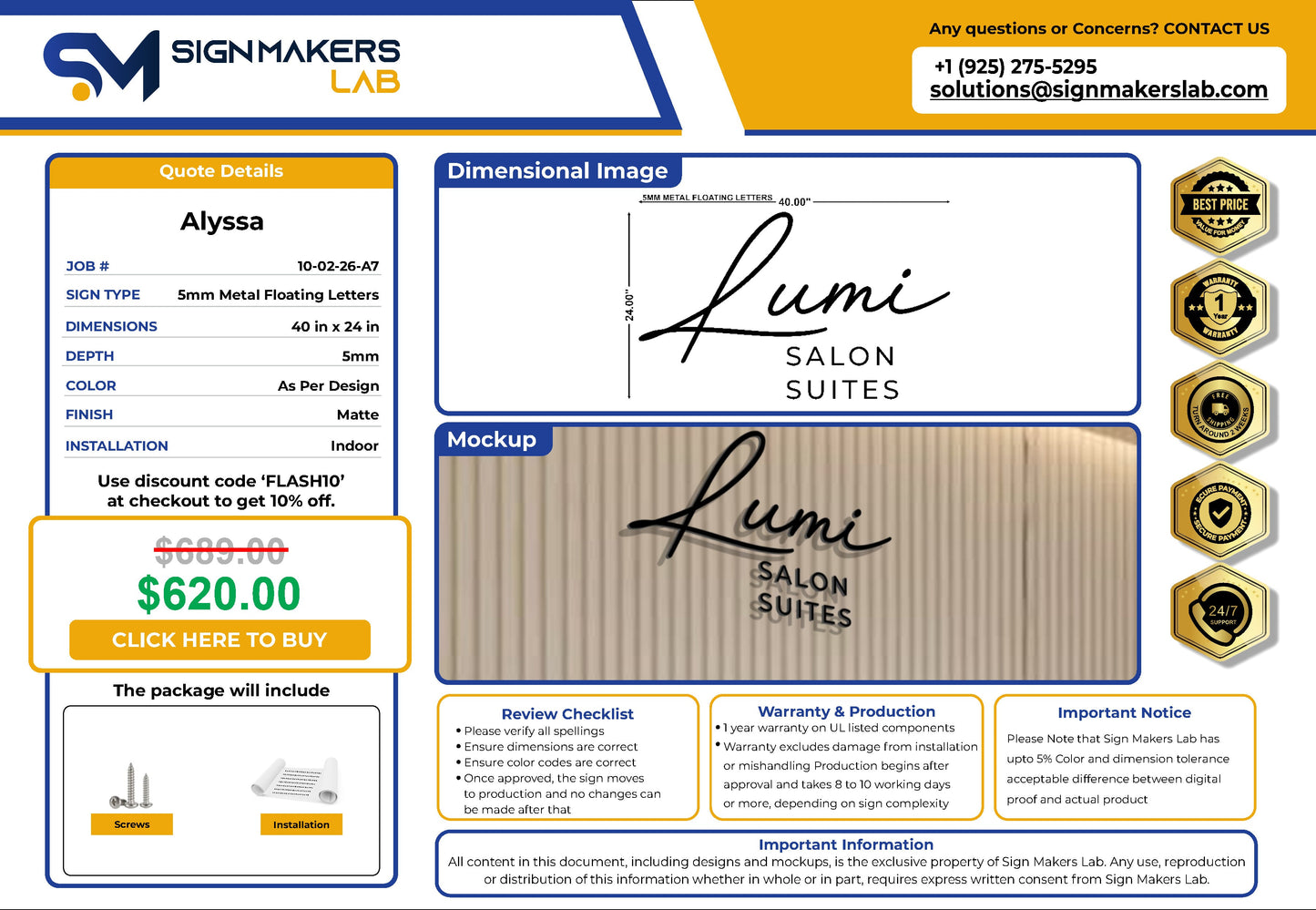 Lumi Salon Suites Metal Floating Letters (2D) Signmakerslab