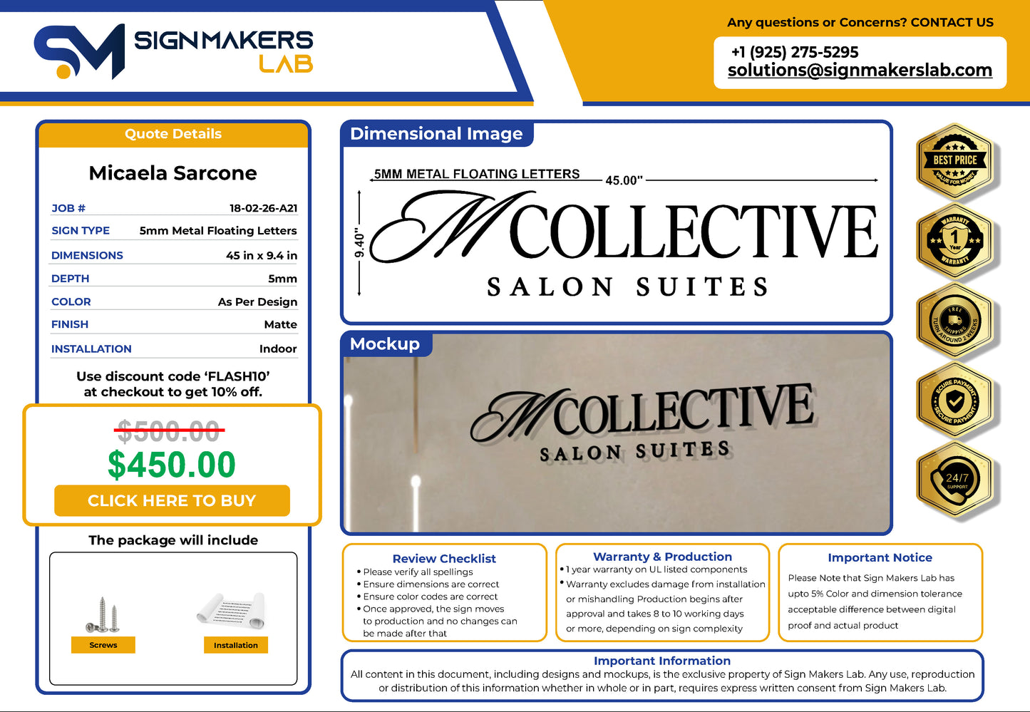 MCollective Salon Suites Metal Floating Letters (2D)