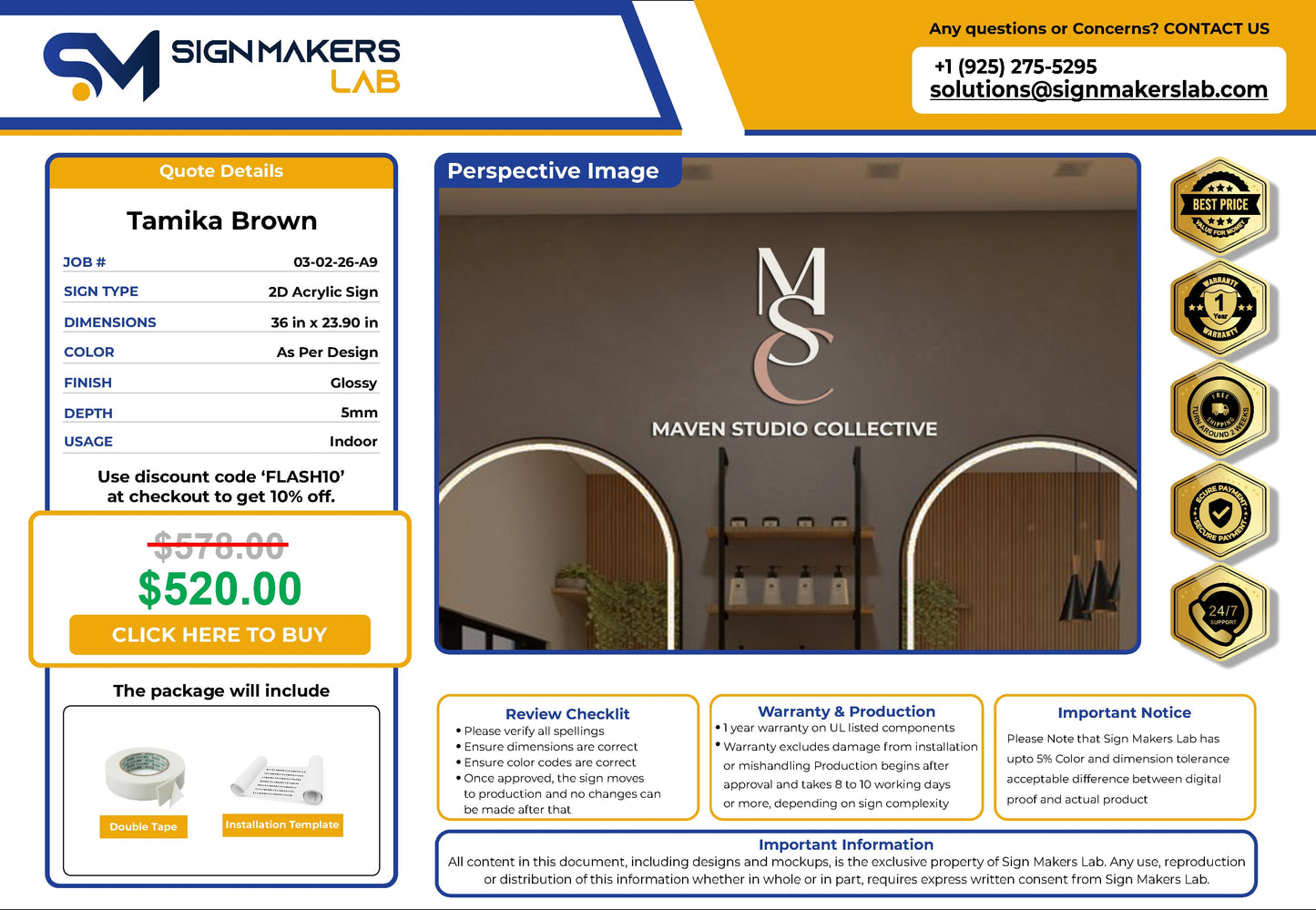 Maven Hair Studio LLC 2D Acrylic Letter Sign Signmakerslab