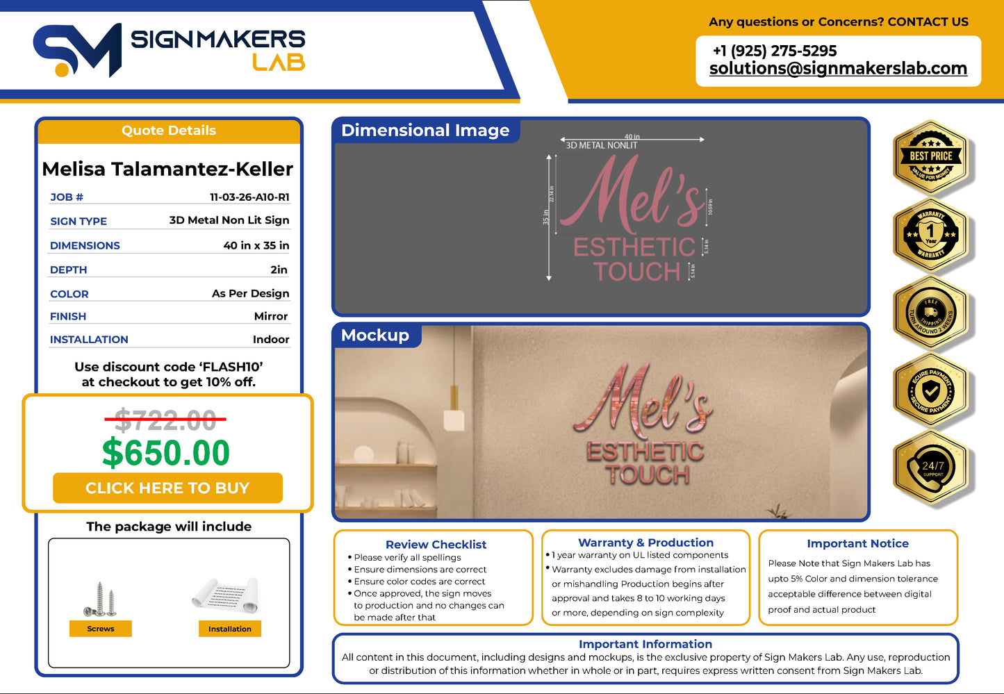 Mel’s Esthetic Touch 3D Metal Non-Lit