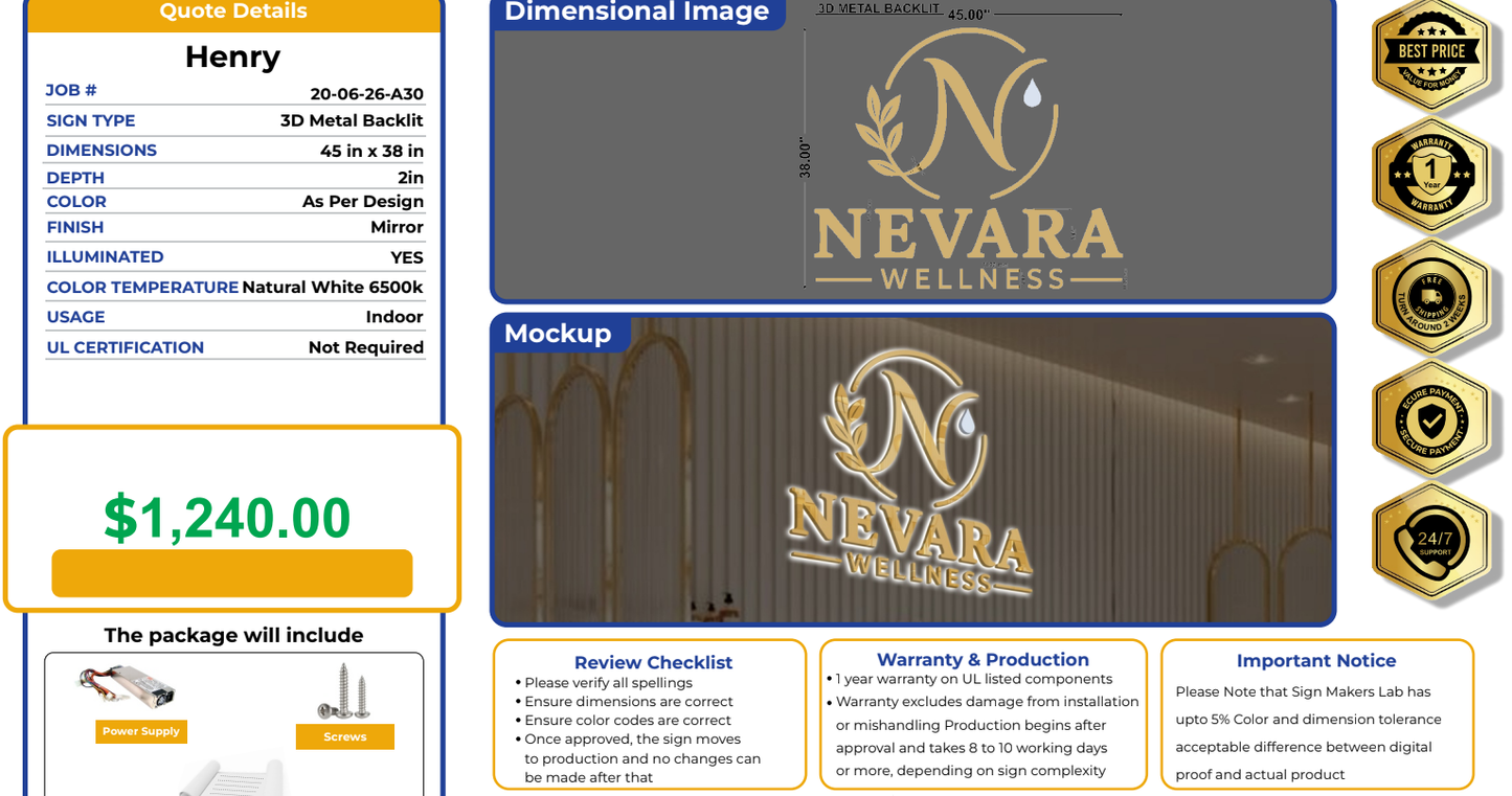 Nevara Wellness Metal Backlit Sign