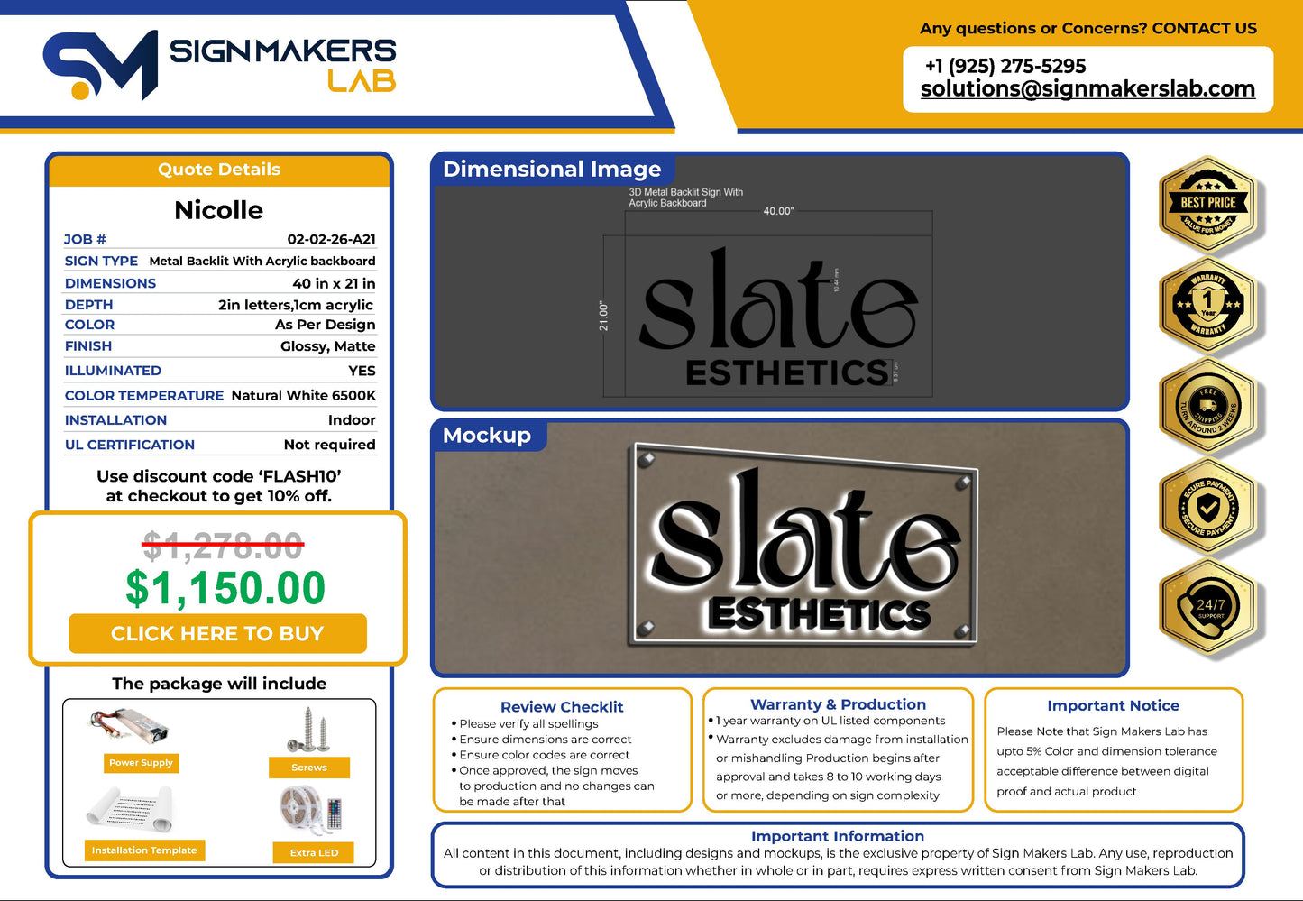 Slate Esthetics 3D Metal Back-Lit Signmakerslab