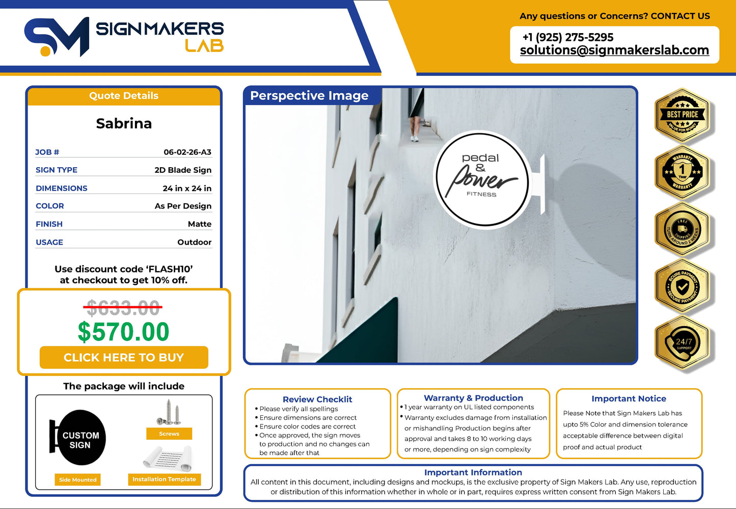 Pedal & Power Fitness 2D Blade Sign Signmakerslab