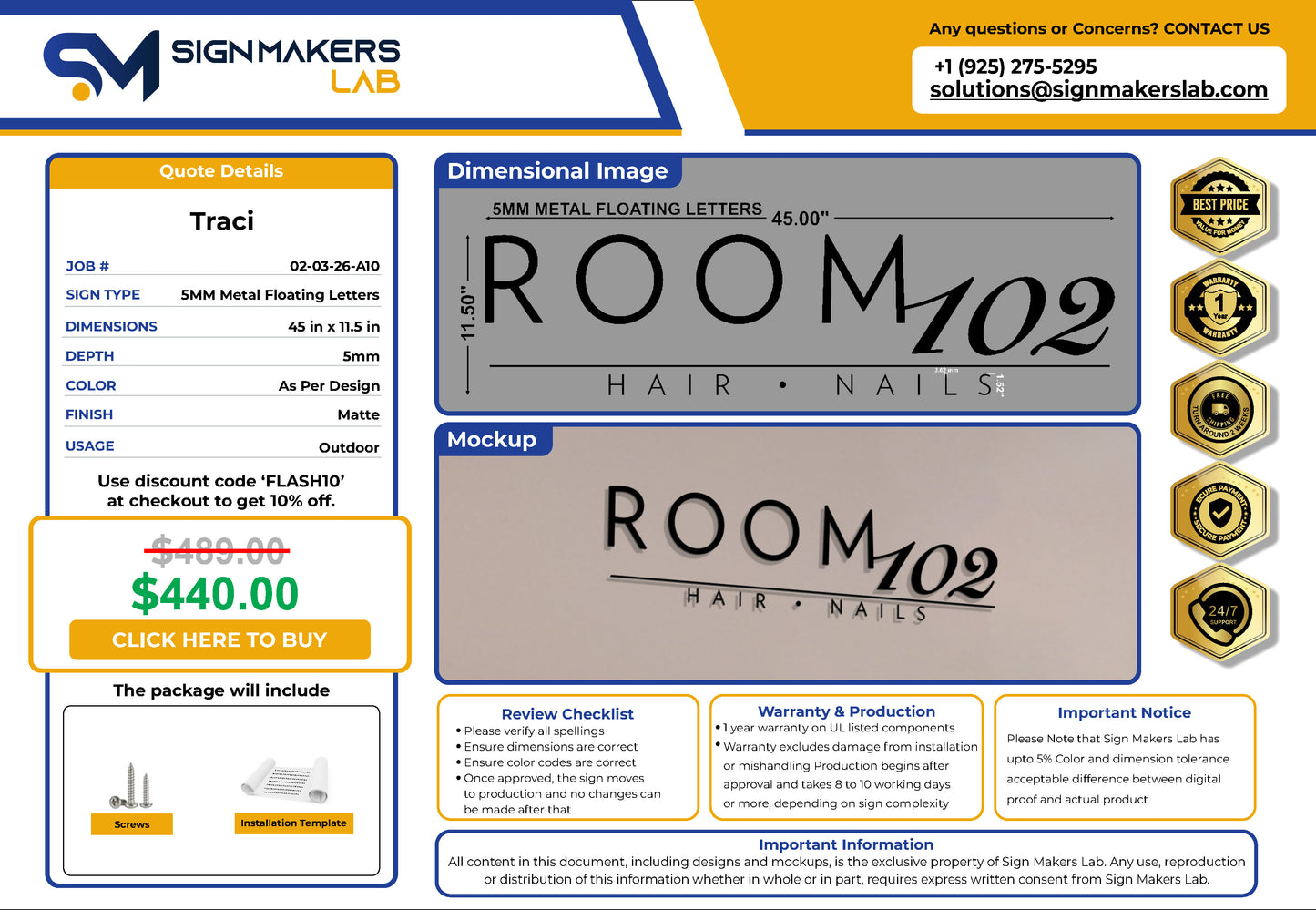 Room 102 Metal Floating Letters (2D)