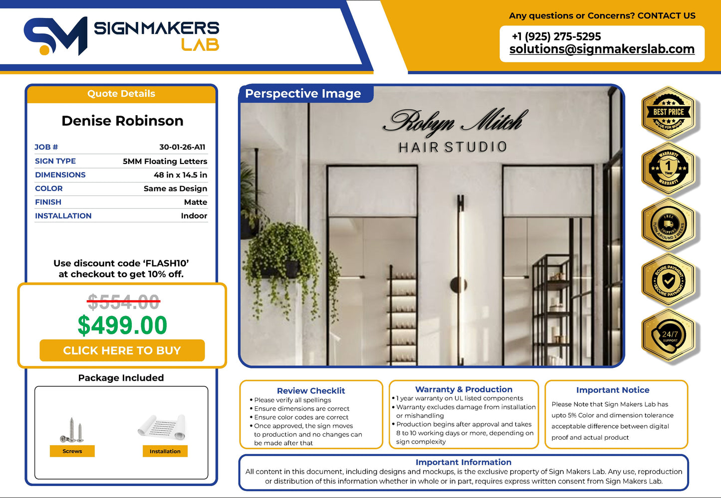 Robyn Mitch Hair Studio 5mm Metal Floating Letters (2D) Signmakerslab