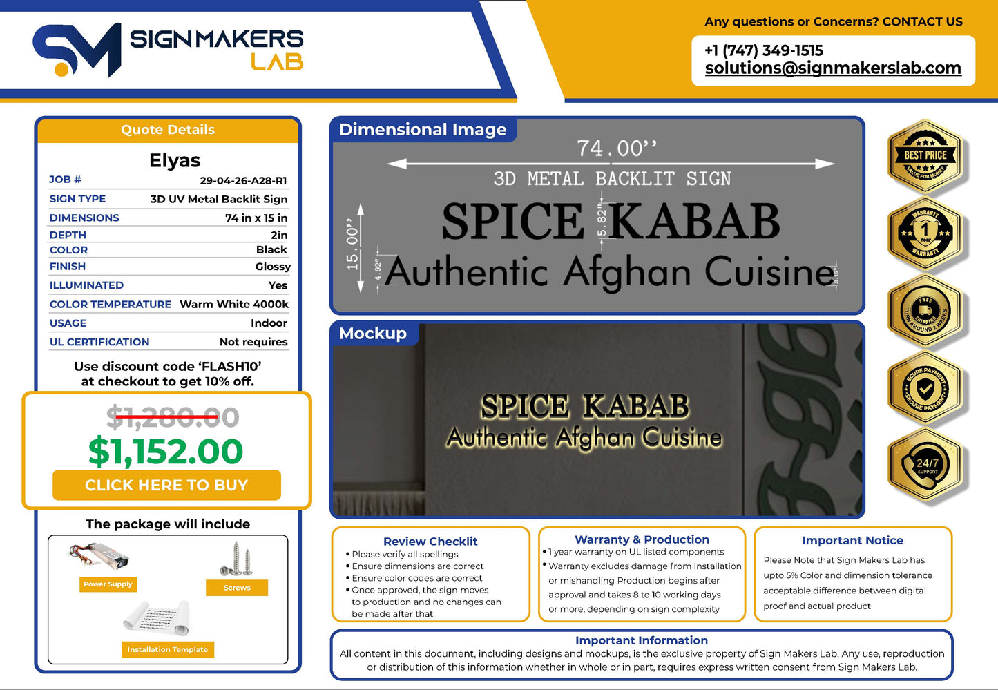 Spice Kebab 3D Metal Backlit Sign