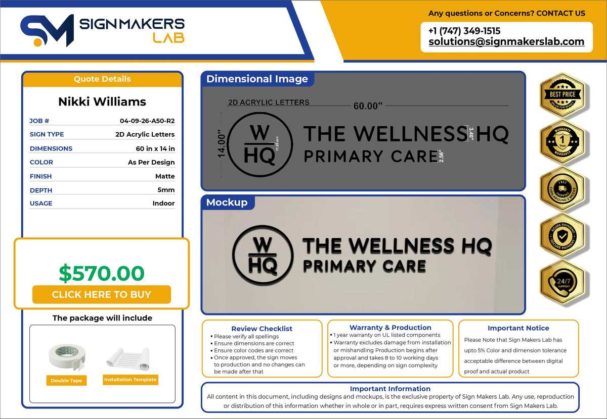 The Wellness HQ 2D Acrylic sign black