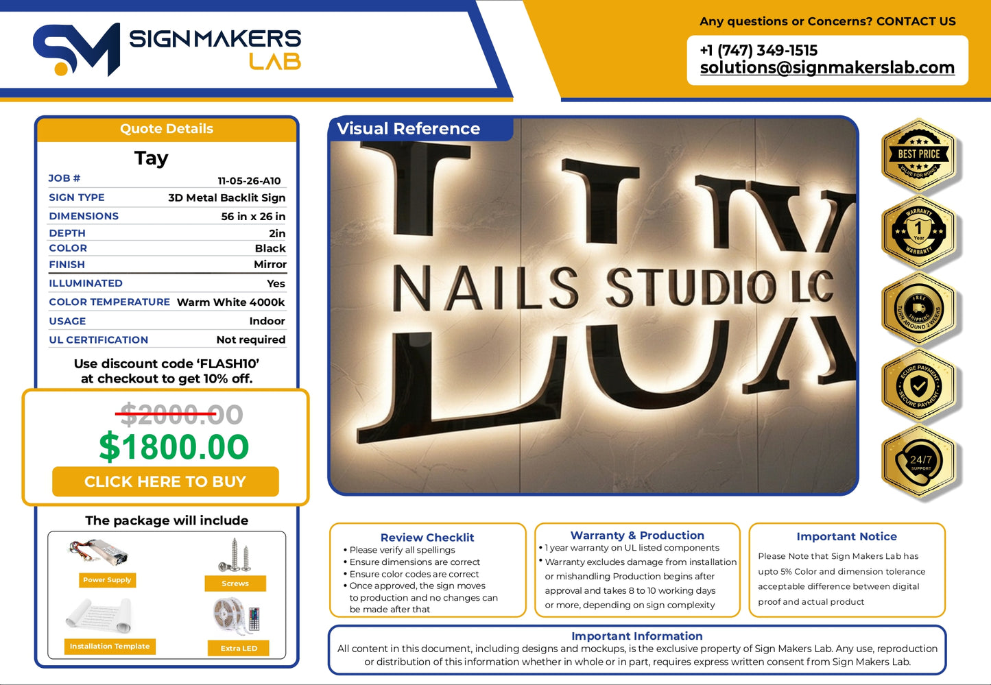 3D Metal Back-lit Sign- Tay's Luxury Braid Studio