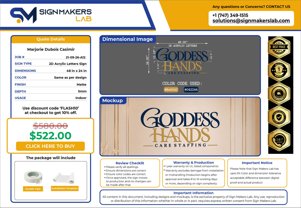 GODDESS HANDS Acrylic Letter Sign