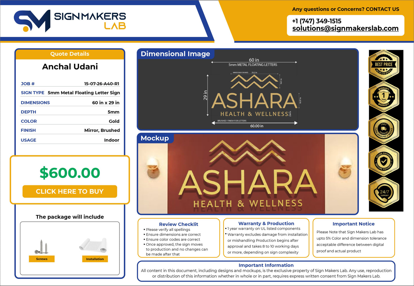 Ashara Health & Wellness Metal Floating Letters