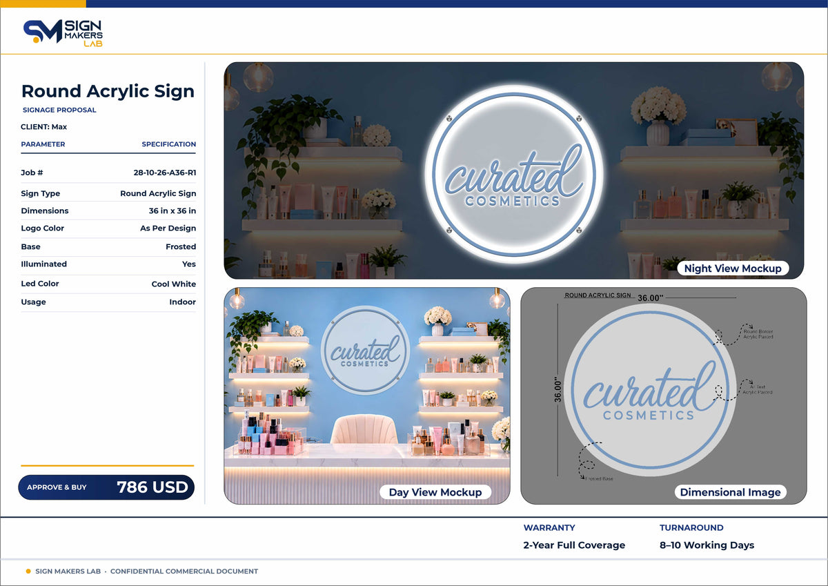Curated Cosmetics Round Acrylic Sign