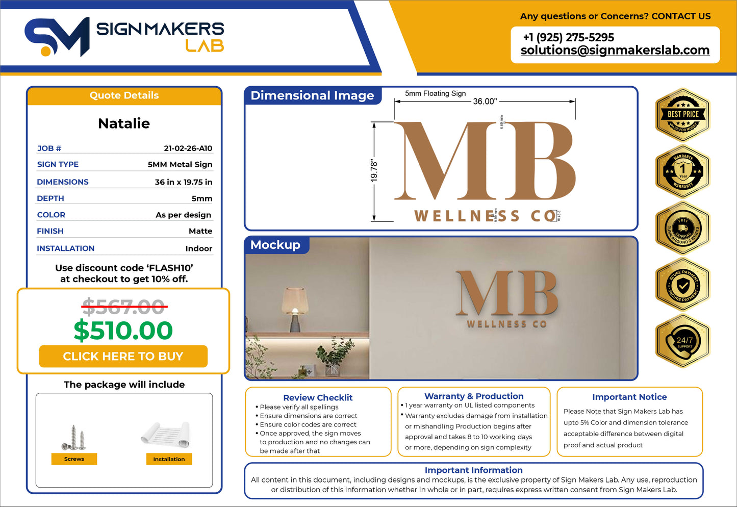 MB Wellness Co Metal Floating Letters