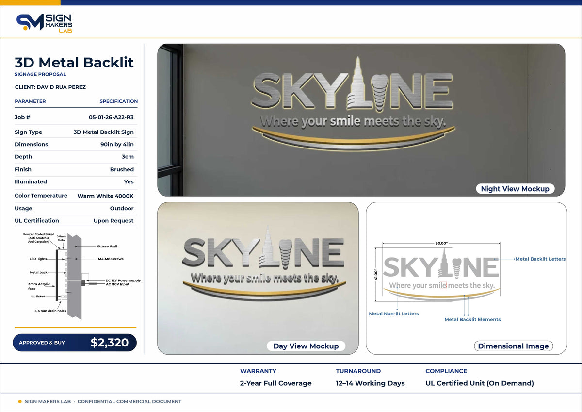 Skyline Dental Center Metal Backlit Sign v_2
