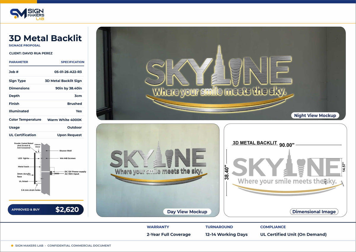 Skyline Dental Center Metal Backlit Sign