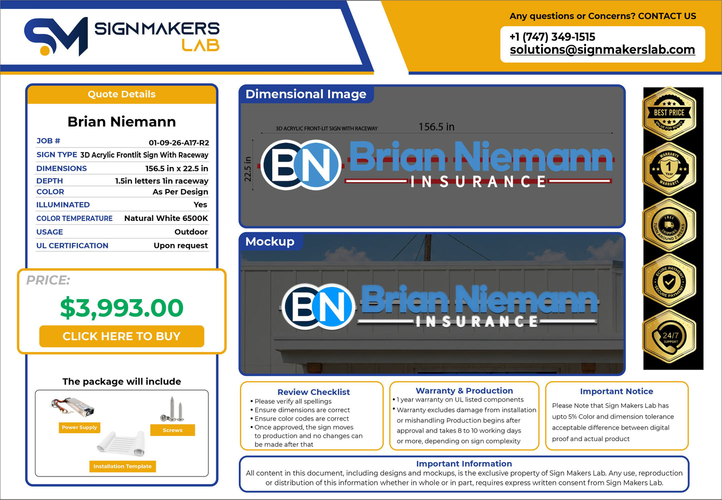 Brian Niemann Insurance Front lit 3D Sign