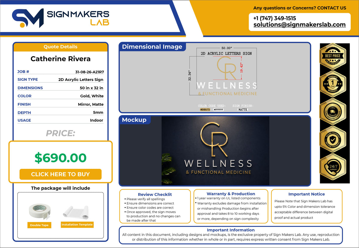 CR Wellness & Functional Medicine Acrylic Sign
