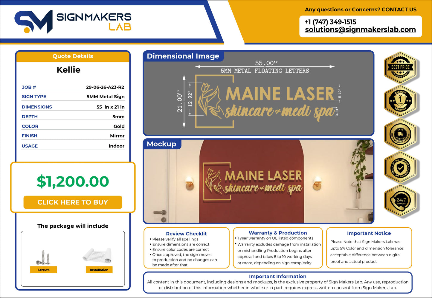 Maine Laser Skin Care Metal Sign