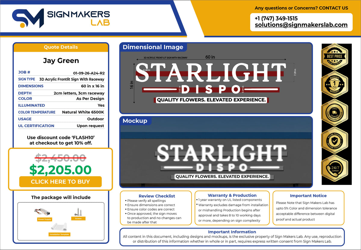 Starlight Dispo Acrylic Front lit Sign
