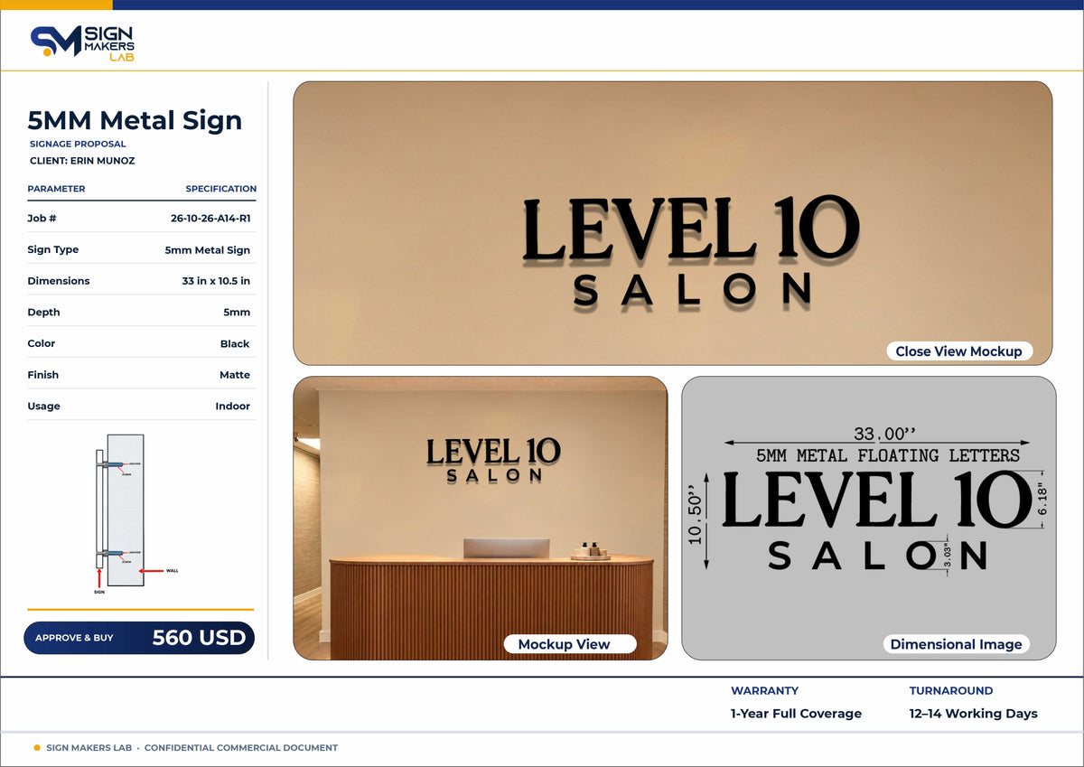 Level 10 Salon Metal Floating Letters