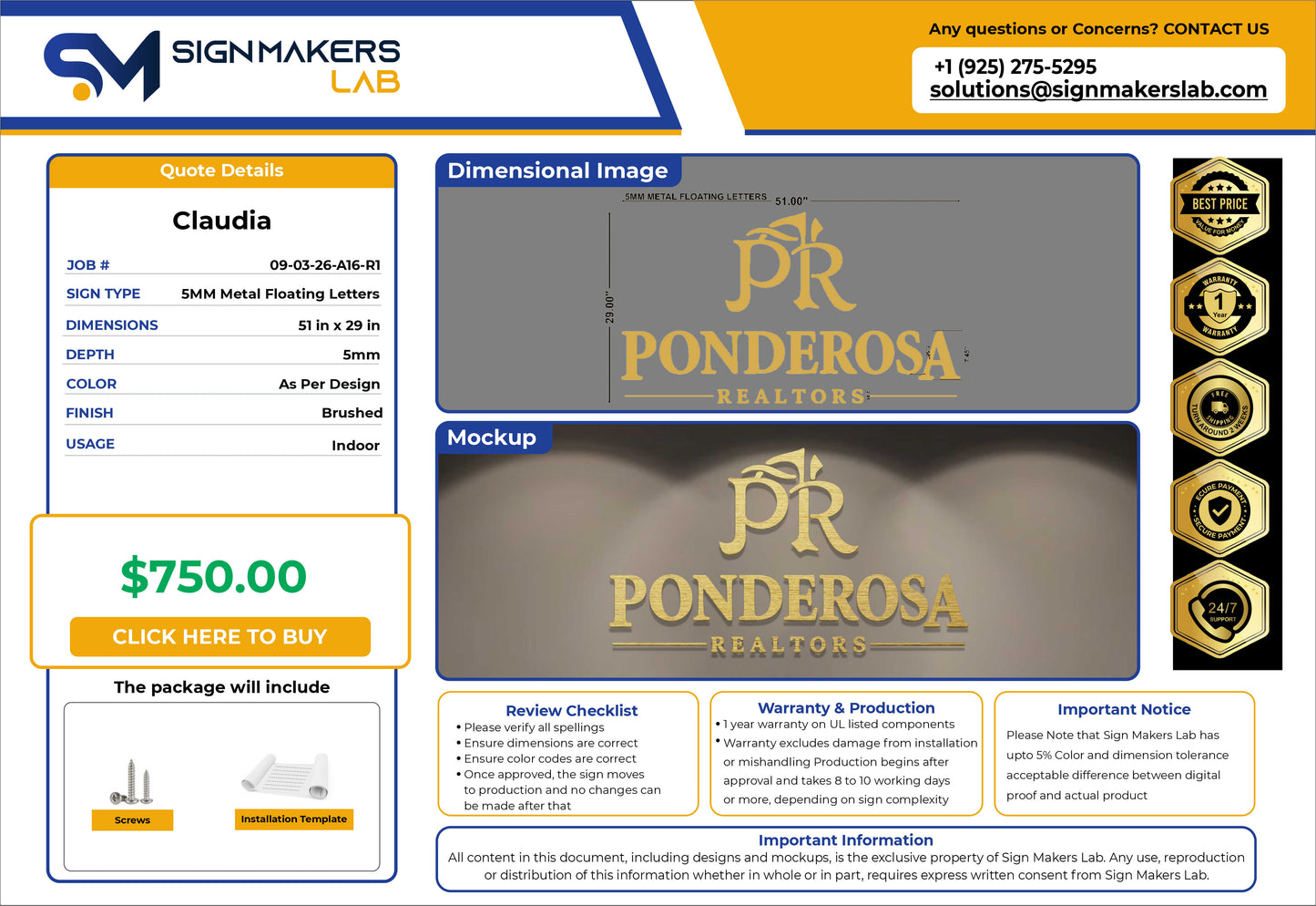 Ponderosa Realtors Metal Floating Letters