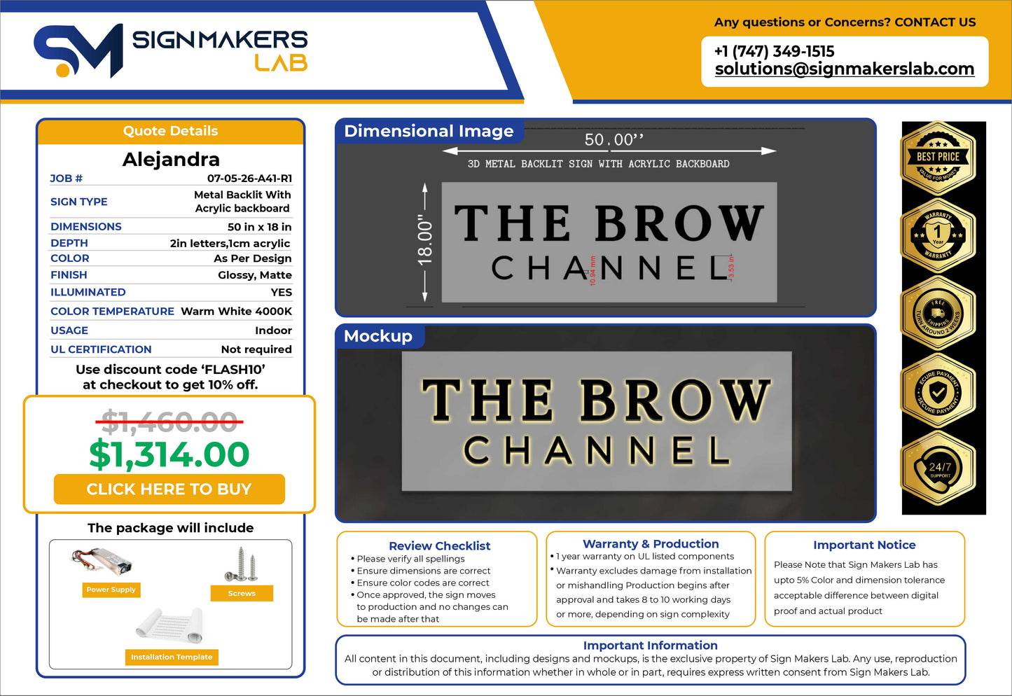 The Brow Channel Metal Backlit Sign