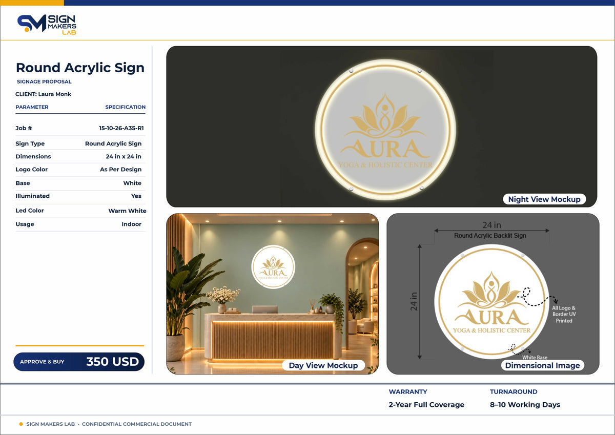 AURA YOGA & Holistic Center Round Acrylic Sign