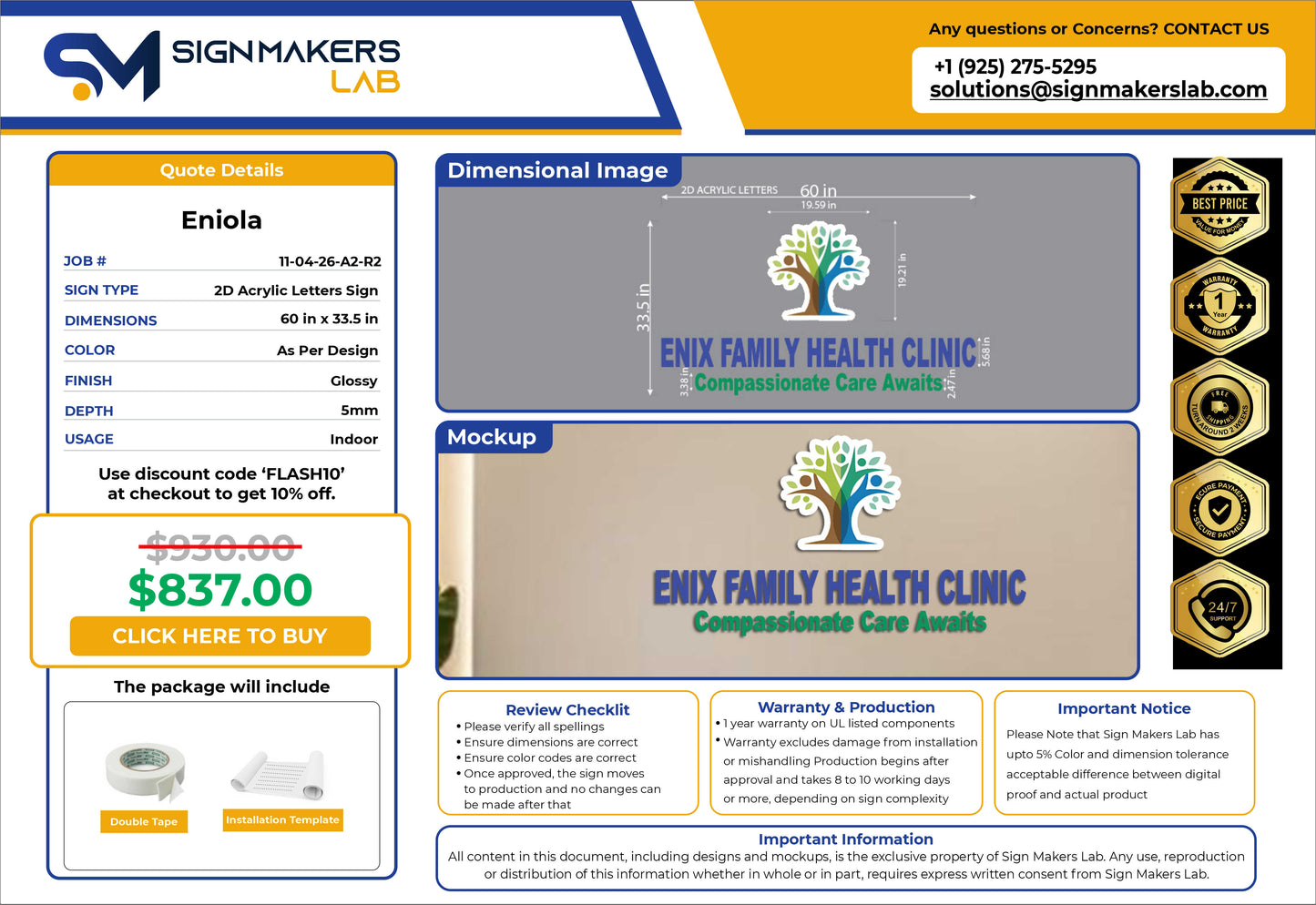 Enix Family Health Clinic Acrylic Letters