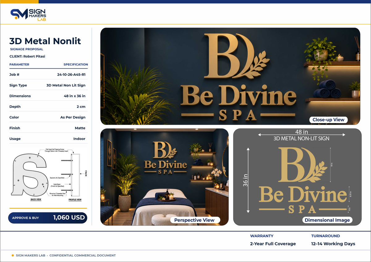 Be Divine Spa Metal Non-lit Sign