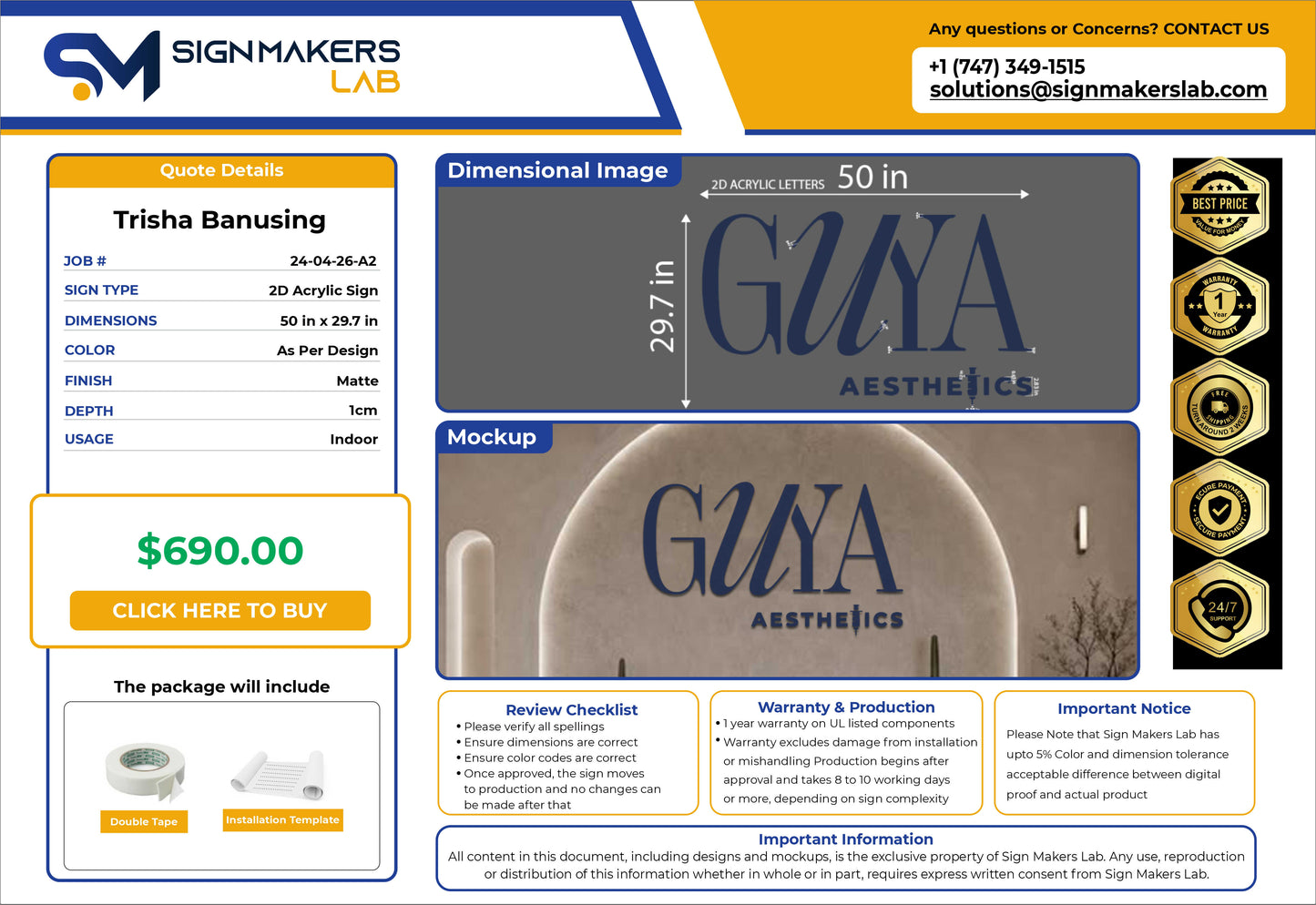 GUYA Aesthetics 2D Acrylic Letters