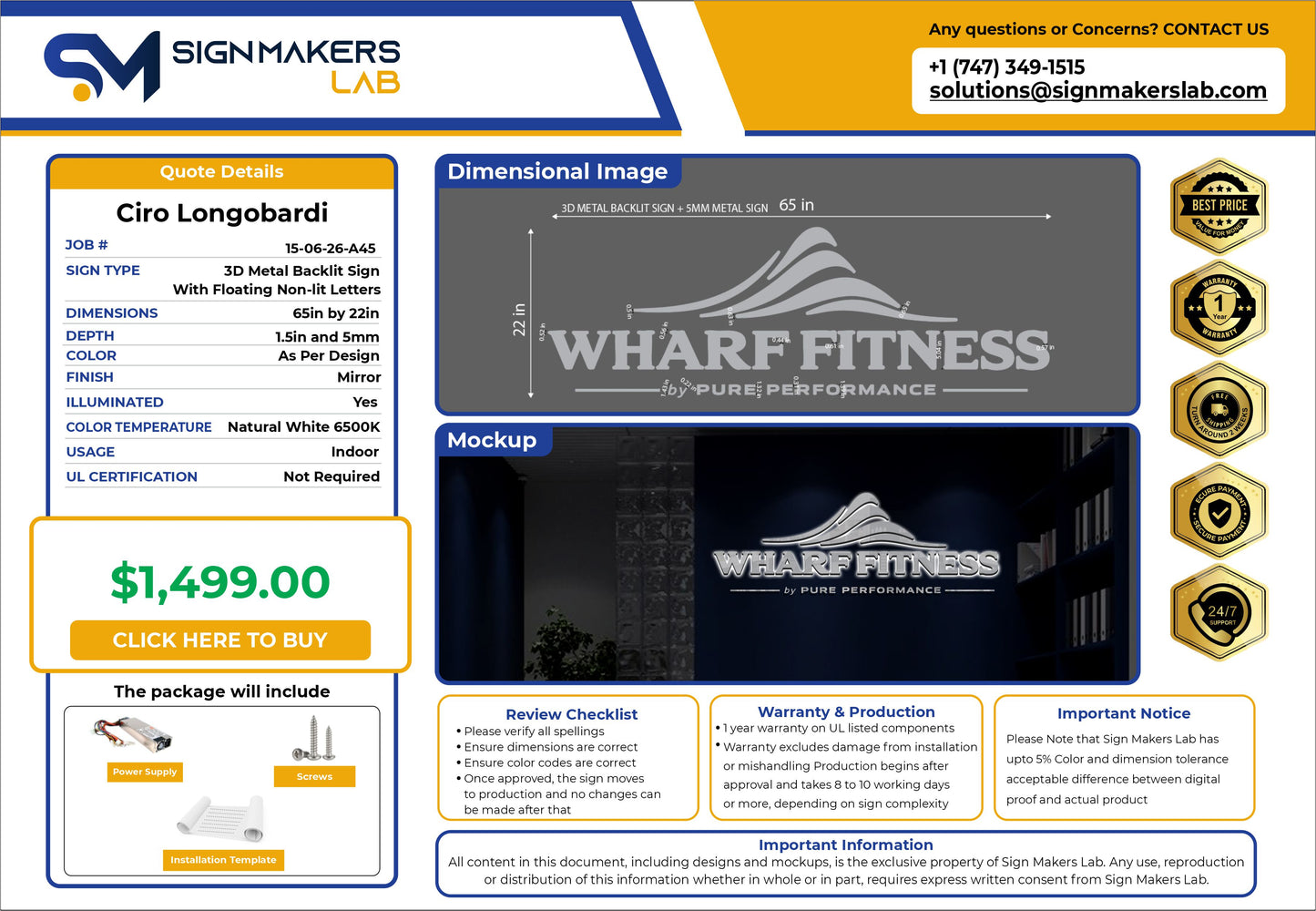 WHARF Fitness Metal Backlit Sign