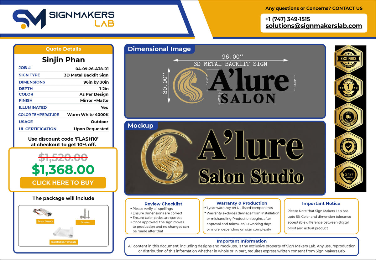 A'lure Salon 3D Metal Backlit Sign