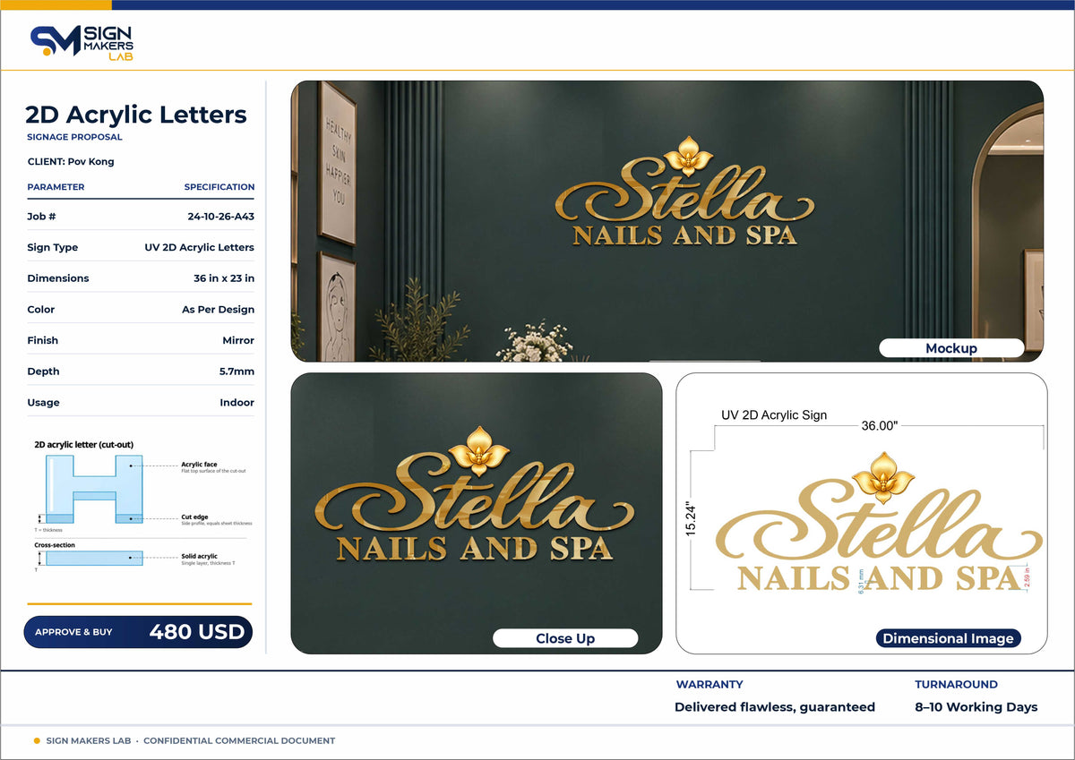Stella nails and spa Acrylic Letter Sign