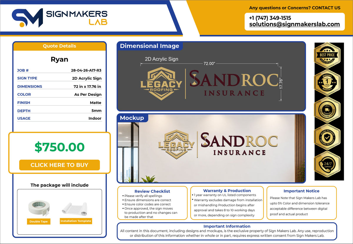 SAND ROC Insurance Acrylic Letter Sign