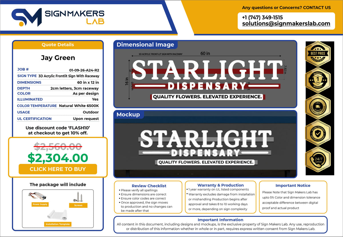 Starlight Dispo Acrylic Front lit Sign