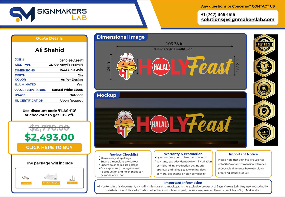 Holy Feast Acrylic Front Lit Sign