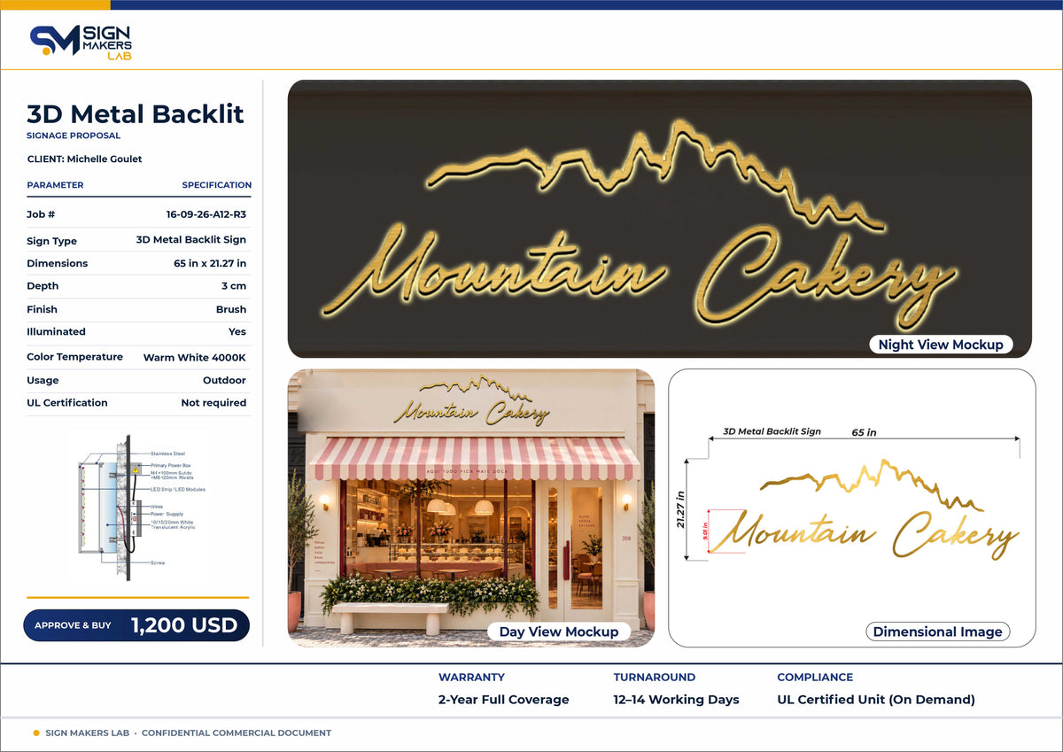 Mountain Cakery Metal Backlit Sign
